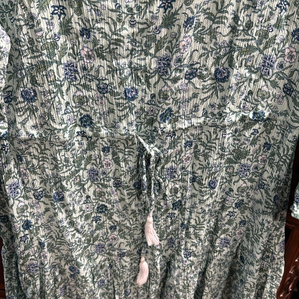EUC LOFT Elegant Floral Blue and Green Swim Suit Cover up, size small - Picture 3 of 5